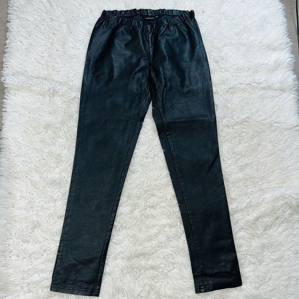 I Heart Ronson Women's Sexy Stretch Faux Leather Side Zipper Black Pants Medium